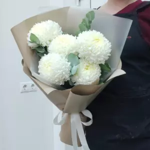 Фото букета «Букет Белых Хризантем 5 Шарджа «Лунный Вальс»» в Шардже — Цветы Шарджа - Доставка цветов Flowers Place, фото 1 из 3
